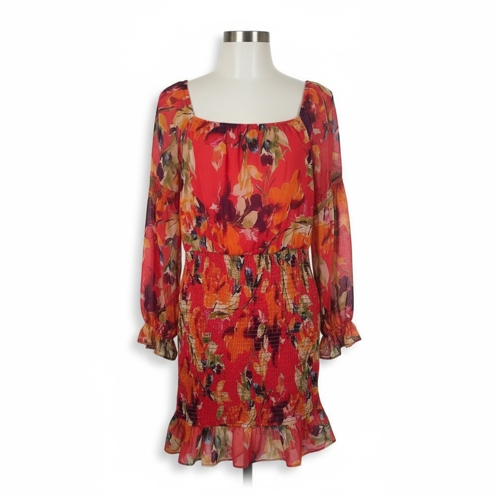 Floral Long Sleeve Smocked Mini Dress